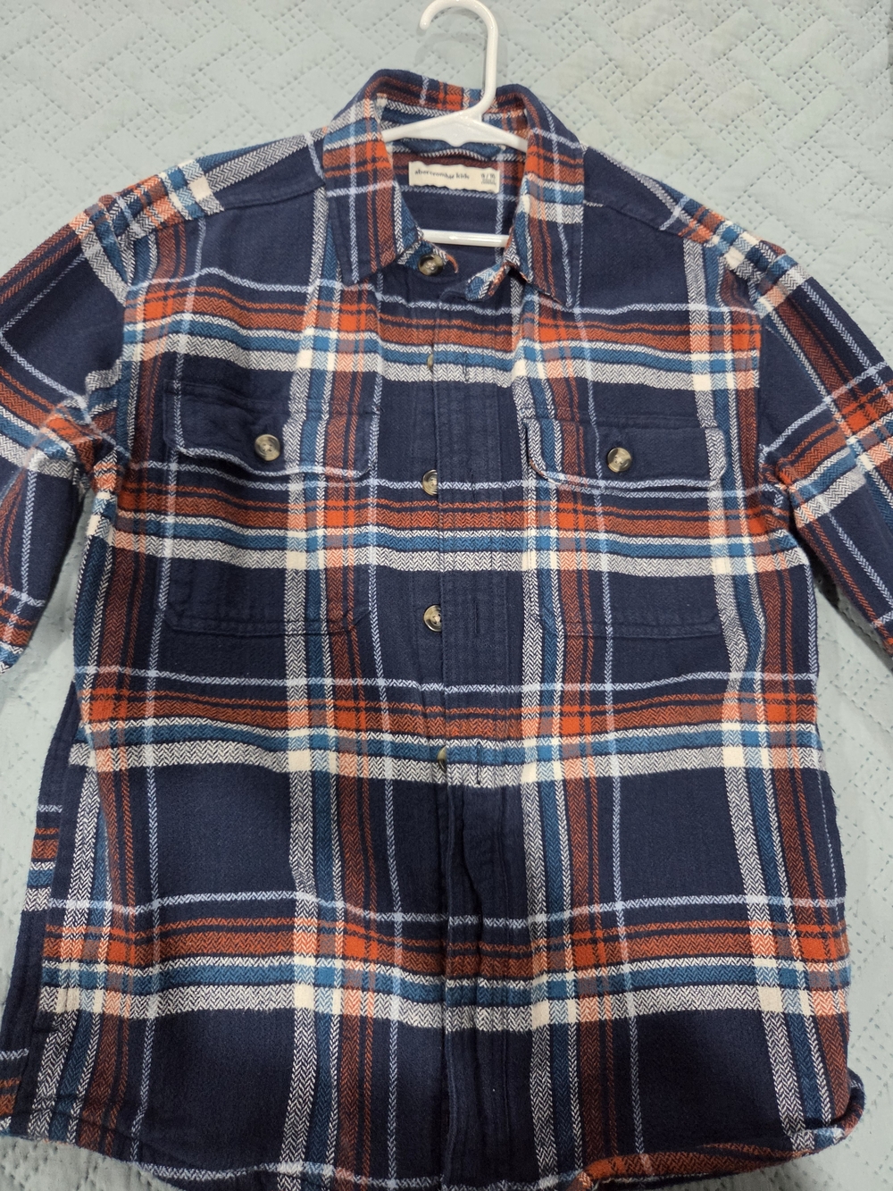 Abercrombie Kids Boy's Navy & Orange Plaid Button-Up Flannel Shirt